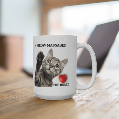 A Meow Massages The Heart Coffee Mug, 15 oz.